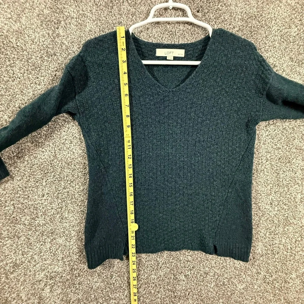 Ann Taylor LOFT Petites Wool Blend V-Neck Sweater Dark Teal Green SP 357048